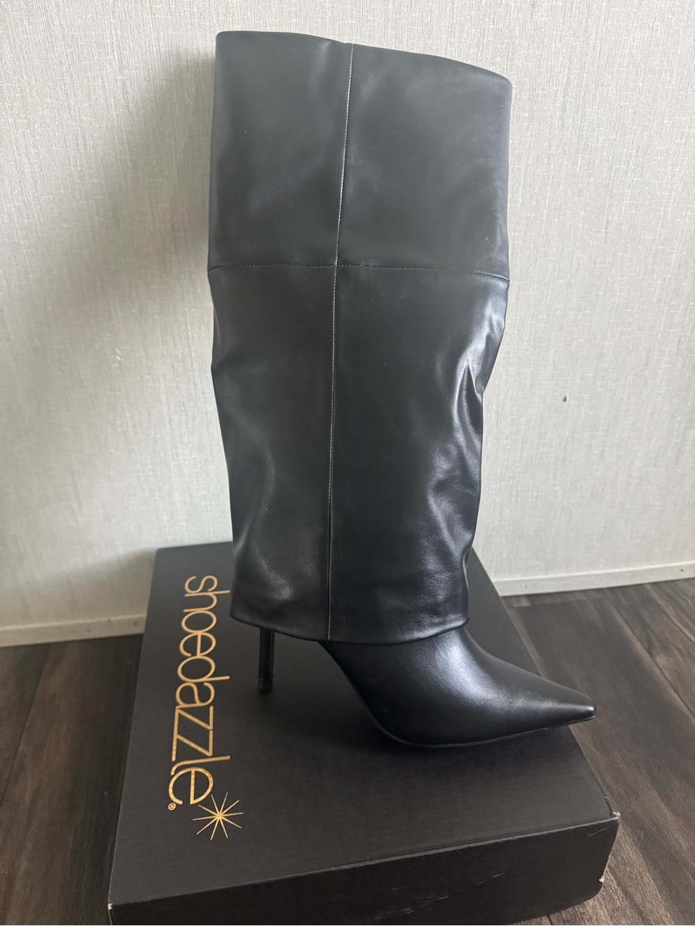 Shoe Dazzle Black Over-the-Knee Pointed Stiletto Boots